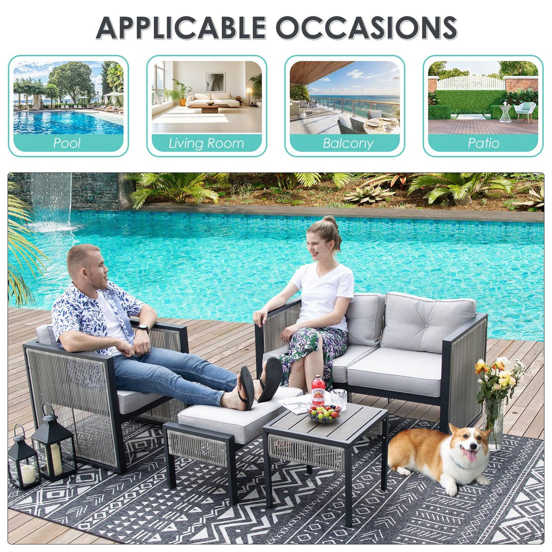 NICESOUL Round PE Rattan Patio Furniture Set Outdoor Sofa Set