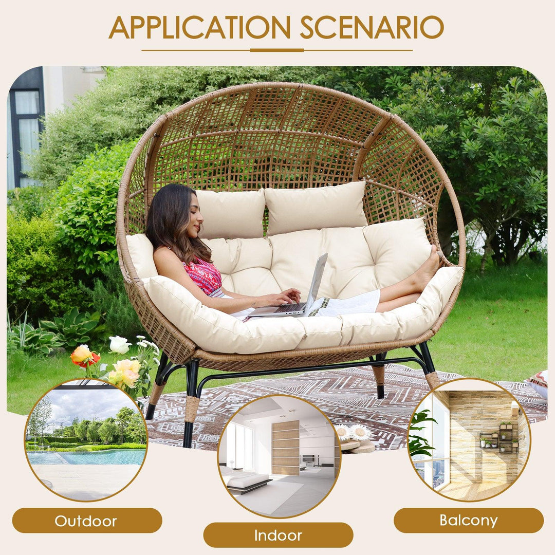 NICESOUL Double Stationary Egg Chair with Ottomans Outdoor Loveseat Chair