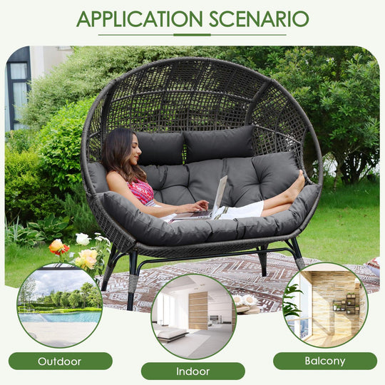 NICESOUL Double Stationary Egg Chair with Ottomans Outdoor Loveseat Chair