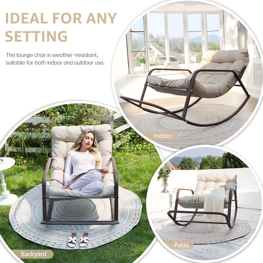 NICESOUL Beige Oversized Indoor Outdoor Rocking Papasan Lounge Reclining Chair with Footrest 1 PC