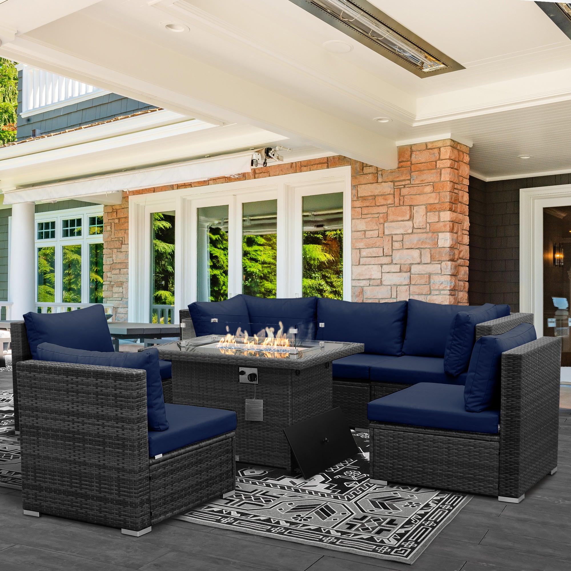 Outdoor wicker sectional with fire pit outlet