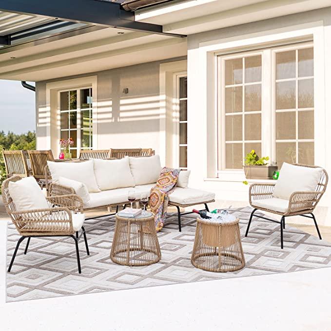 Patio Bohemian Sofa Set With Table-6 Piece