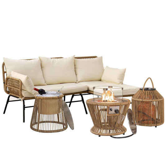 Patio Bohemian Sofa Set With Table-6 Piece