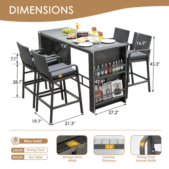 Nicesoul outdoor furniture bar height sets, patio dining table, high top chair 4 Seater 5 Pieces