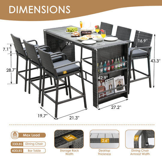 Nicesoul outdoor furniture bar height sets, patio dining table, high top chair 6 Seater 7 Pieces