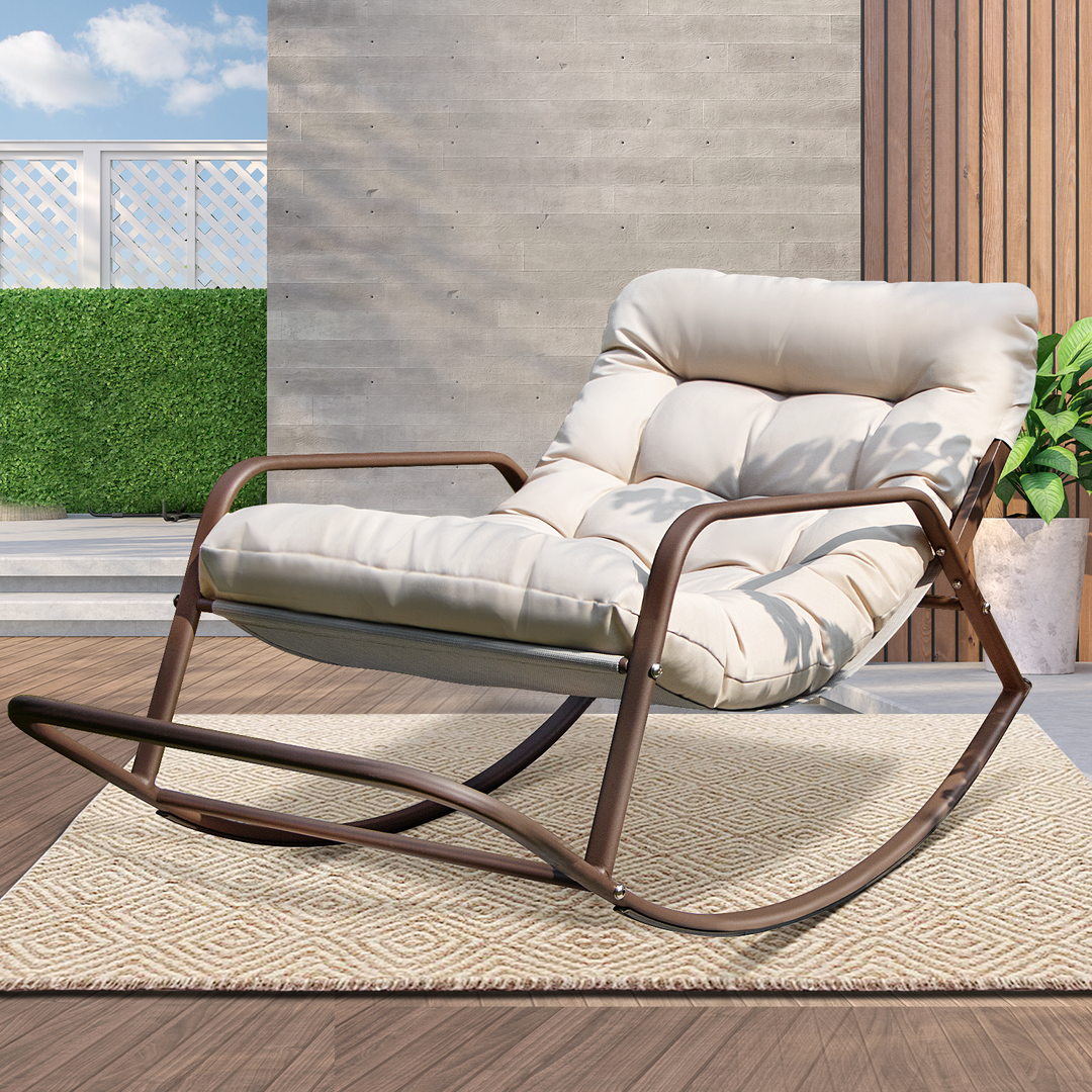 NICESOUL Beige Oversized Indoor Outdoor Rocking Papasan Lounge Reclining Chair with Footrest 1 PC