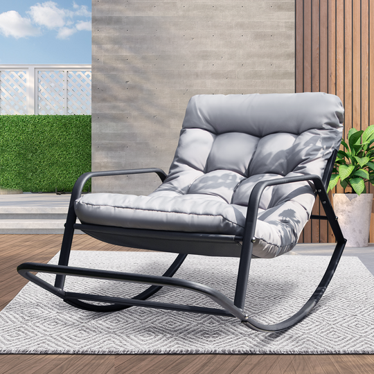 NICESOUL Beige Oversized Indoor Outdoor Rocking Papasan Lounge Reclining Chair with Footrest 1 PC