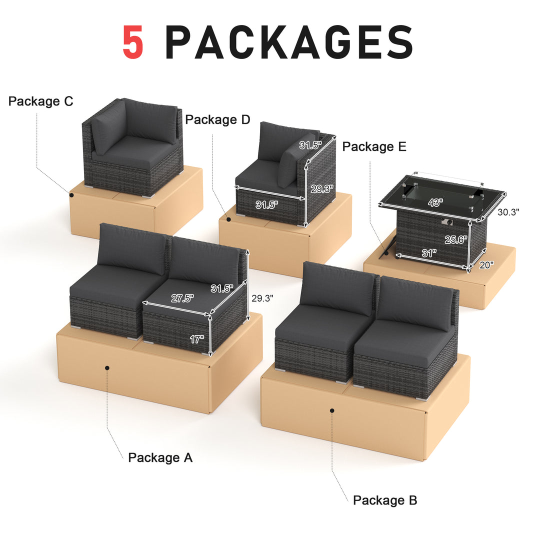 NICESOUL Wicker Outdoor Couch with Fire Pits 6 Seater 7-Piece