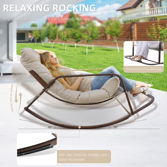 NICESOUL Beige Oversized Indoor Outdoor Rocking Papasan Lounge Reclining Chair with Footrest 1 PC