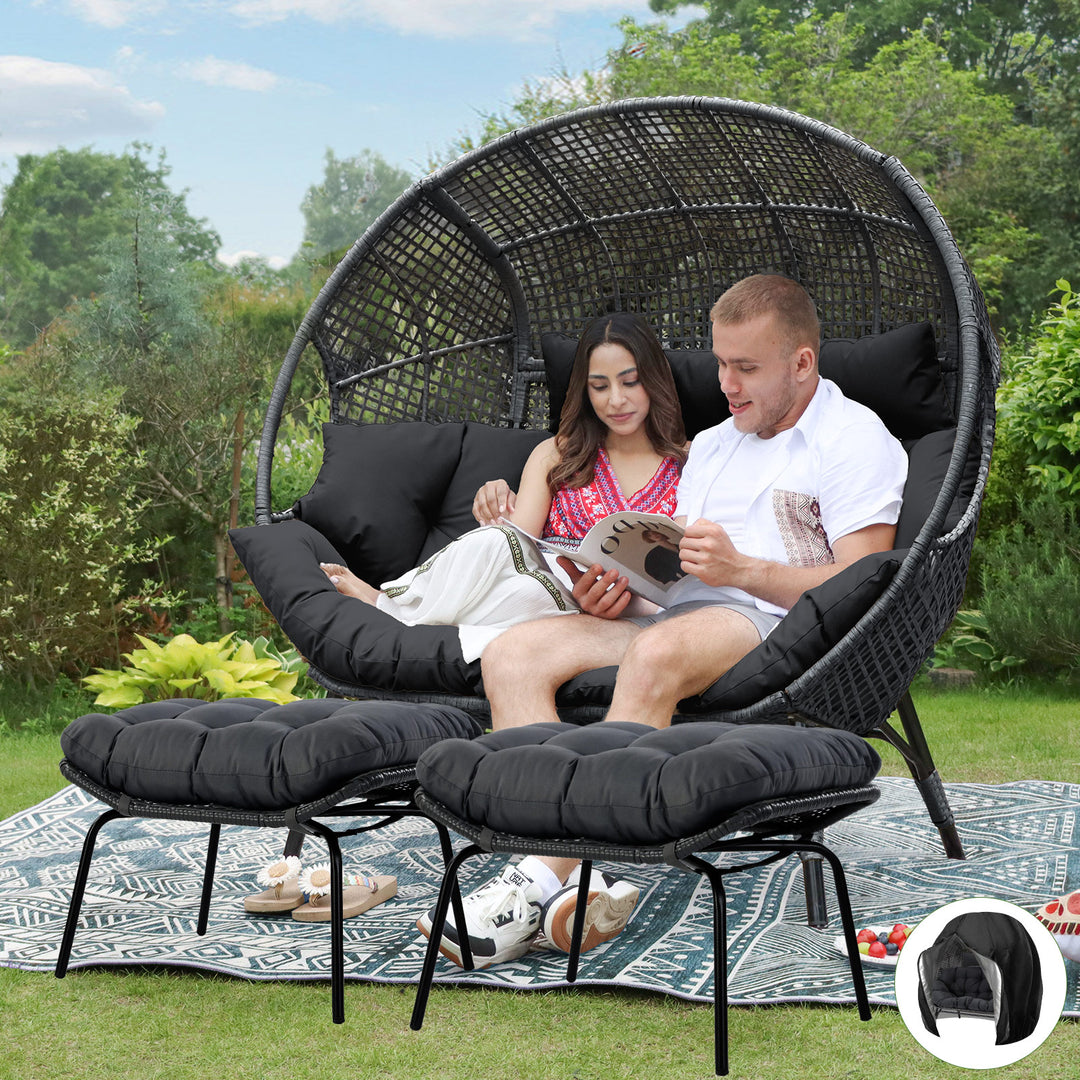 NICESOUL Double Stationary Egg Chair with Ottomans Outdoor Loveseat Chair