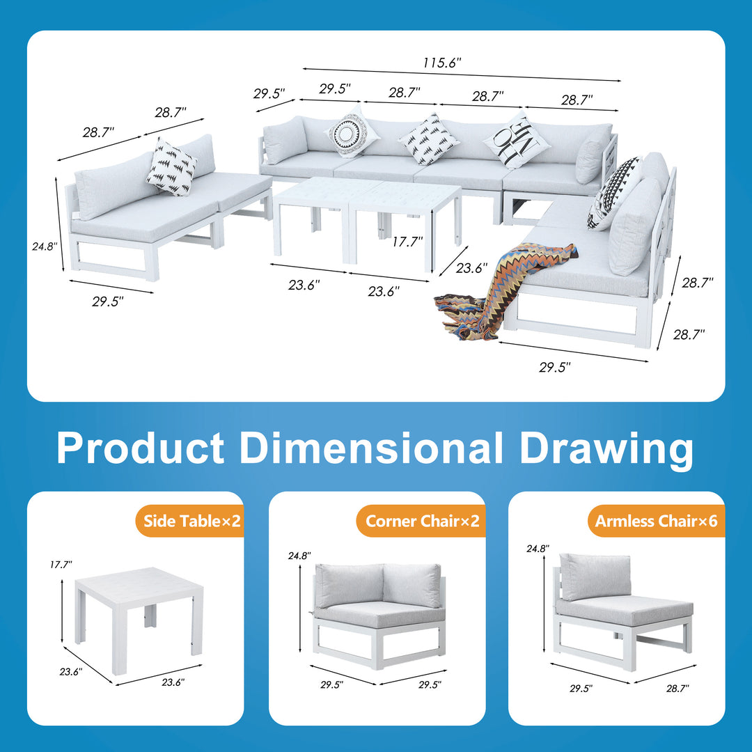 Patio Aluminum Sofa Set With Table-10 Piece