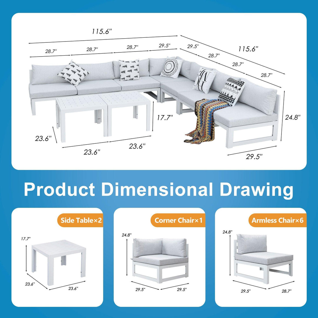 Outdoor La Jolla White Aluminum Sectional Set-7 Seat - Nicesoul Furniture