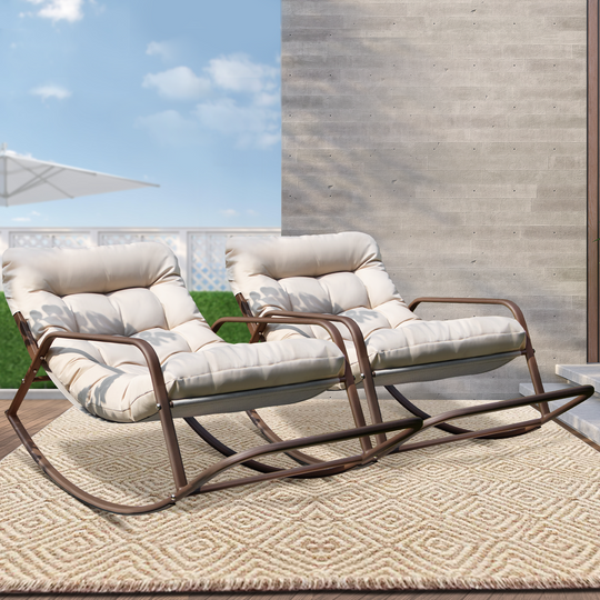 NICESOUL Beige Oversized Indoor Outdoor Rocking Papasan Lounge Reclining Chair with Footrest 1 PC