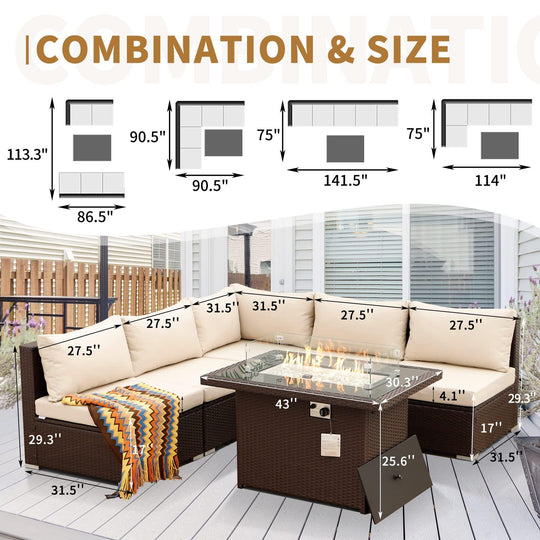 Eden Outdoor Espresso Fire Pit Sectional Set-5 Seat - Nicesoul Furniture