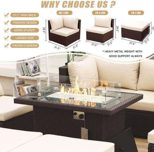 Outdoor Eden Espresso Fire Pit Sectional-9 Seat - Nicesoul Furniture#color_brt-beige