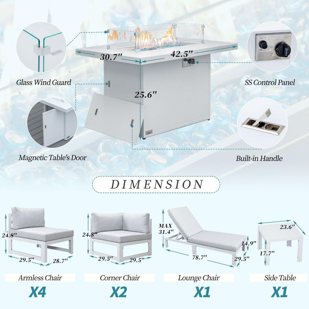 Outdoor La Jolla White Aluminum Sectional Set-7 Seat - Nicesoul Furniture