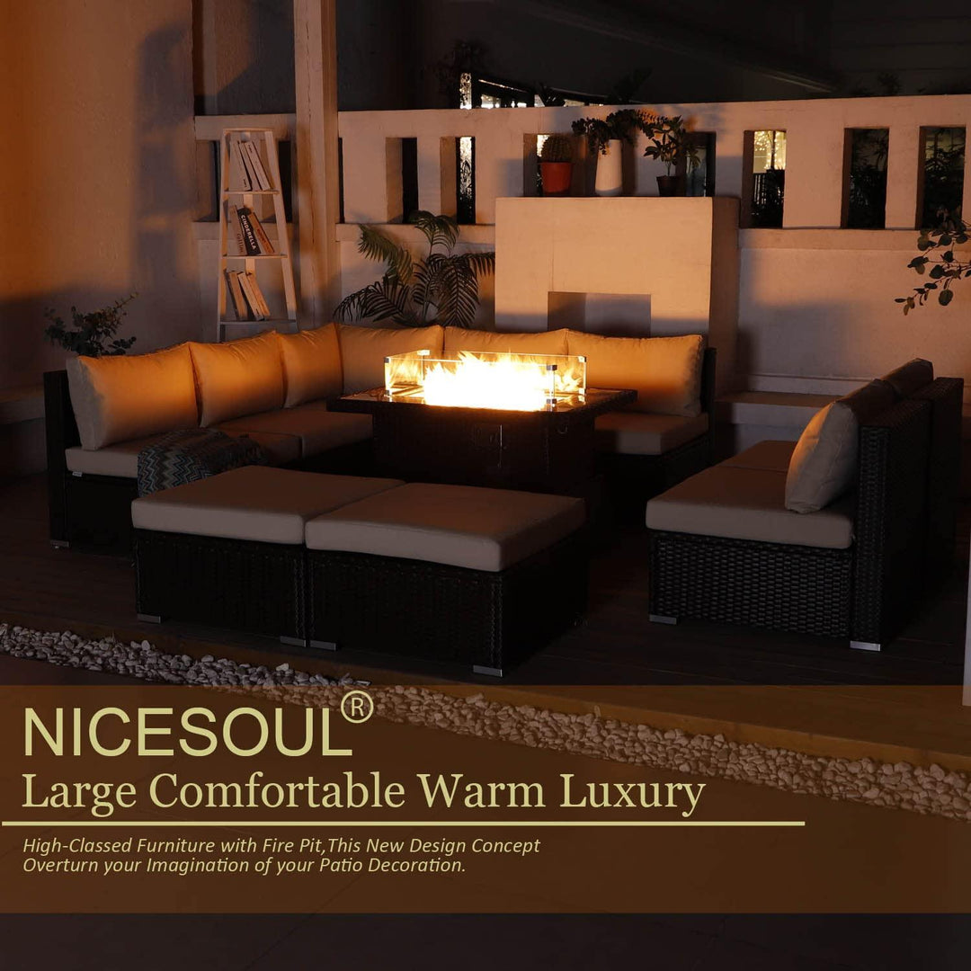 Outdoor Eden Espresso Fire Pit Sectional-9 Seat - Nicesoul Furniture