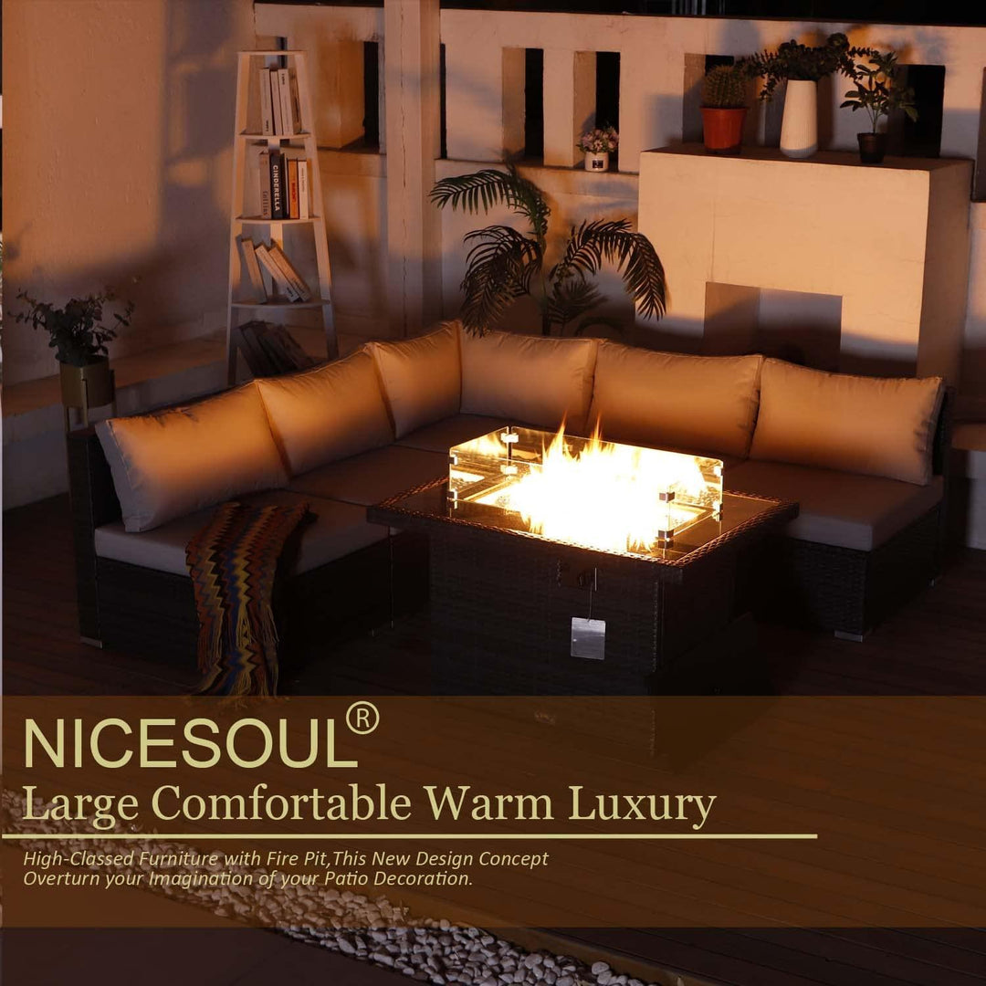 Eden Outdoor Espresso Fire Pit Sectional Set-5 Seat - Nicesoul Furniture