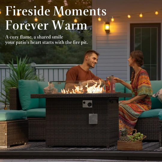 Open-Box 43" Wicker Propane Fire Pit Table, 60,000 BTU, NG Convertible