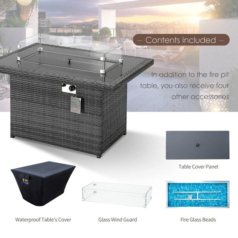 Open-Box 43" Wicker Propane Fire Pit Table, 60,000 BTU, NG Convertible