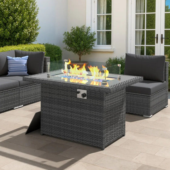 Open-Box 43" Wicker Propane Fire Pit Table, 60,000 BTU, NG Convertible
