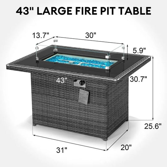 Open-Box 43" Wicker Propane Fire Pit Table, 60,000 BTU, NG Convertible