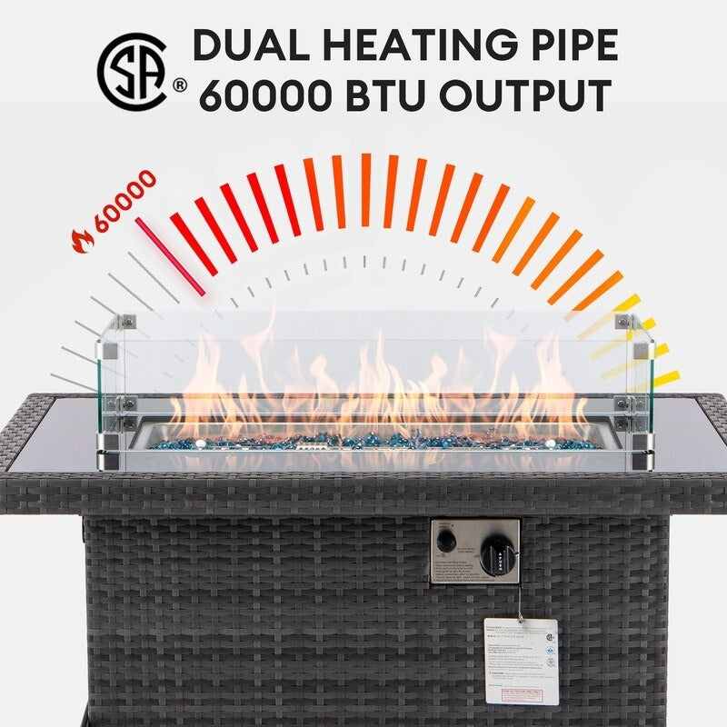 Open-Box 43" Wicker Propane Fire Pit Table, 60,000 BTU, NG Convertible