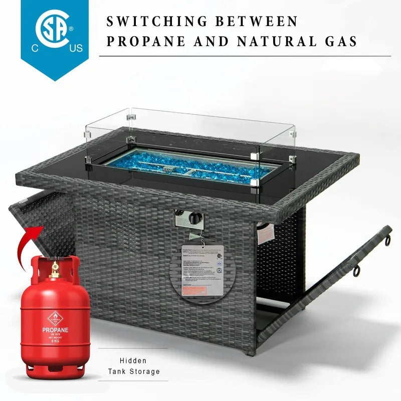 Open-Box 43" Wicker Propane Fire Pit Table, 60,000 BTU, NG Convertible