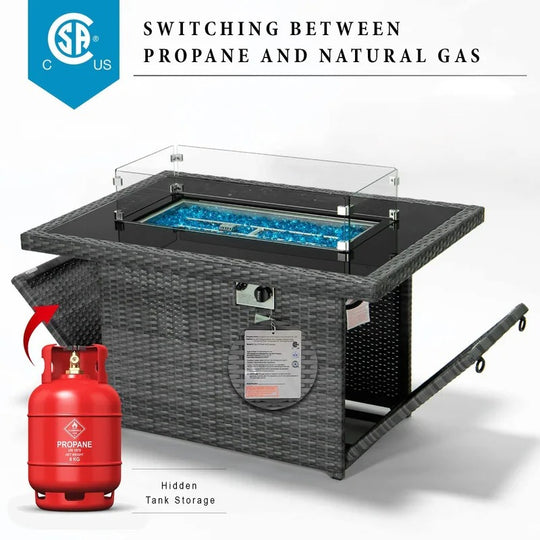 Open-Box 43" Wicker Propane Fire Pit Table, 60,000 BTU, NG Convertible