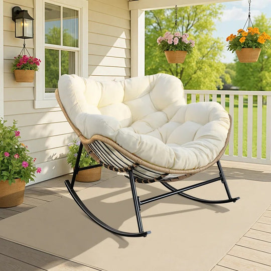 Open-Box Oversized Outdoor Papasan Rocking Chair with Cushion