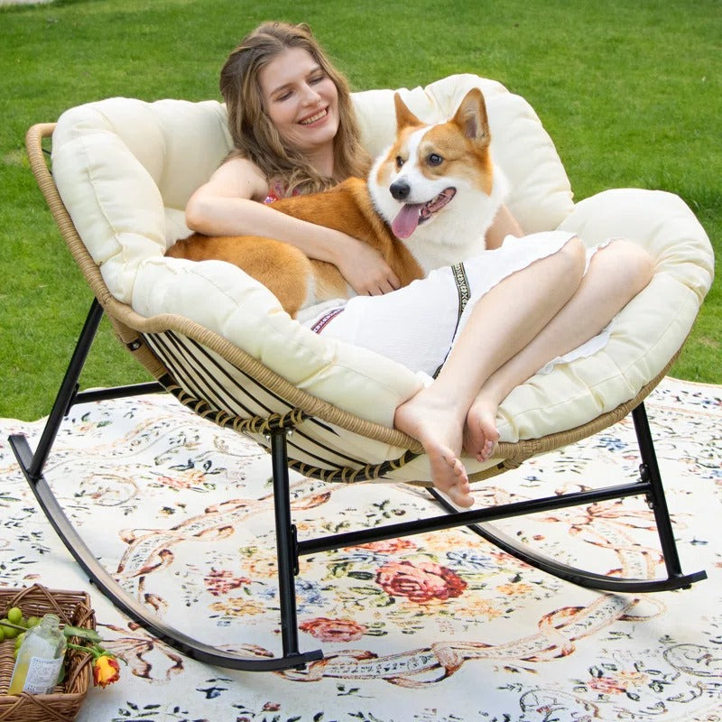 Open-Box Oversized Outdoor Papasan Rocking Chair with Cushion