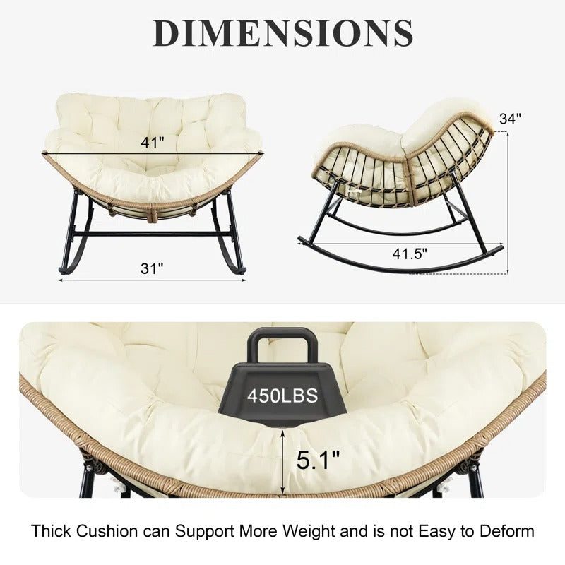Open-Box Oversized Outdoor Papasan Rocking Chair with Cushion