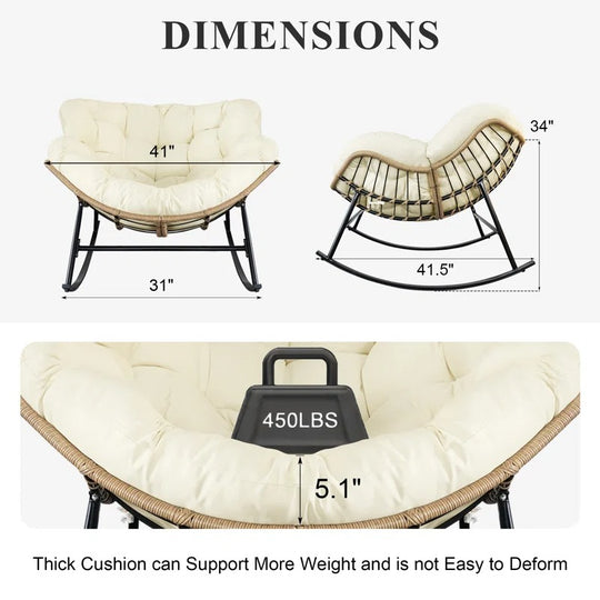 Open-Box Oversized Outdoor Papasan Rocking Chair with Cushion