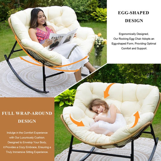 Open-Box Oversized Outdoor Papasan Rocking Chair with Cushion
