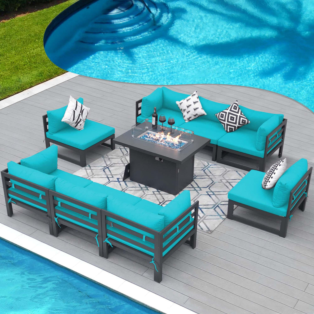 Patio Aluminum Sofa Set With Firepit-9 Piece