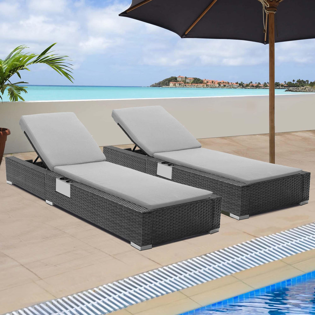 Patio Wicker Chaise Lounge and Table Set