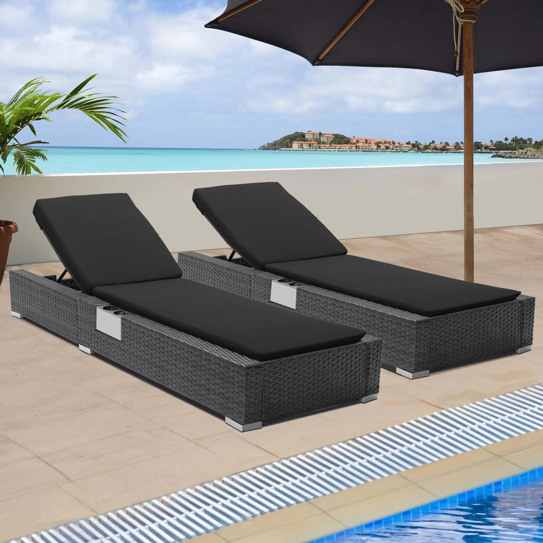 Patio Wicker Chaise Lounge and Table Set