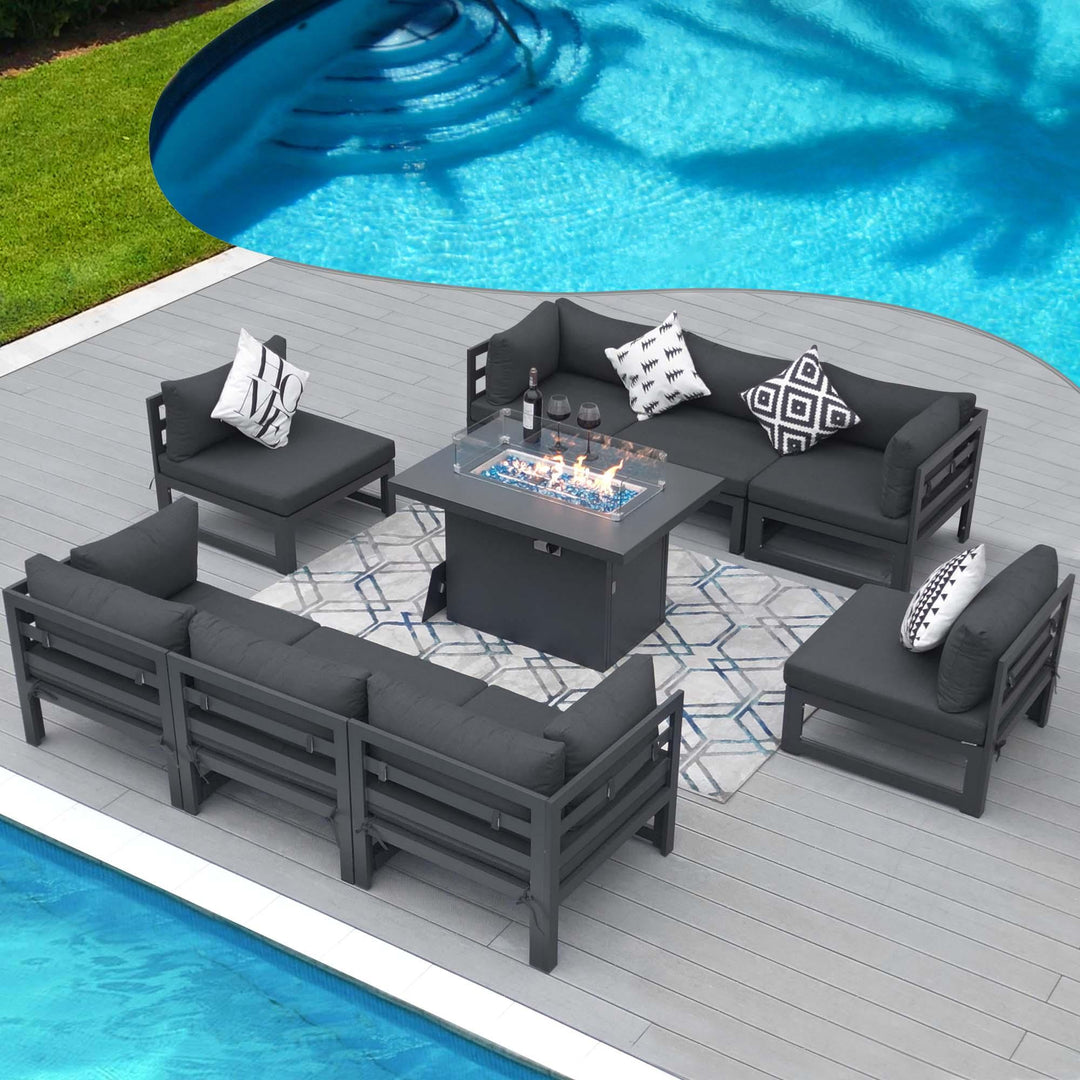 Patio Aluminum Sofa Set With Firepit-9 Piece