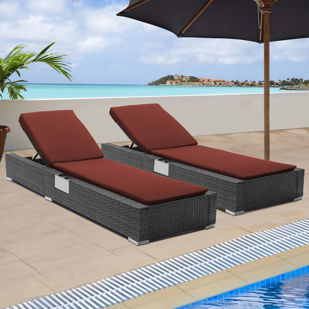 Patio Wicker Chaise Lounge and Table Set