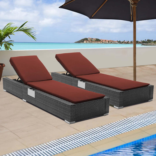 Patio Wicker Chaise Lounge and Table Set