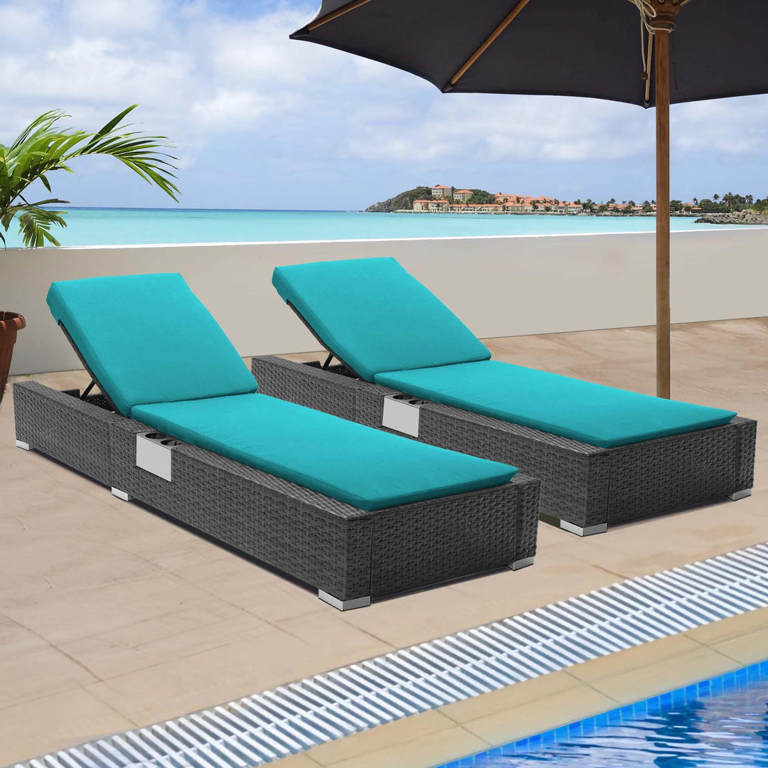 Patio Wicker Chaise Lounge and Table Set