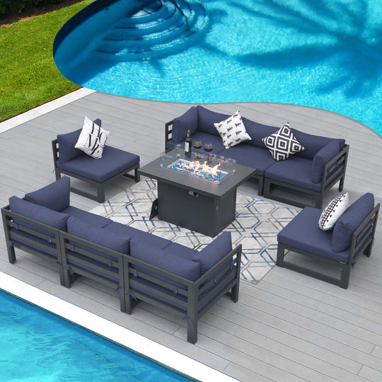 Patio Aluminum Sofa Set With Firepit-9 Piece