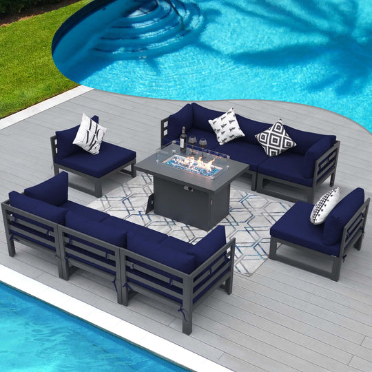 Patio Aluminum Sofa Set With Firepit-9 Piece