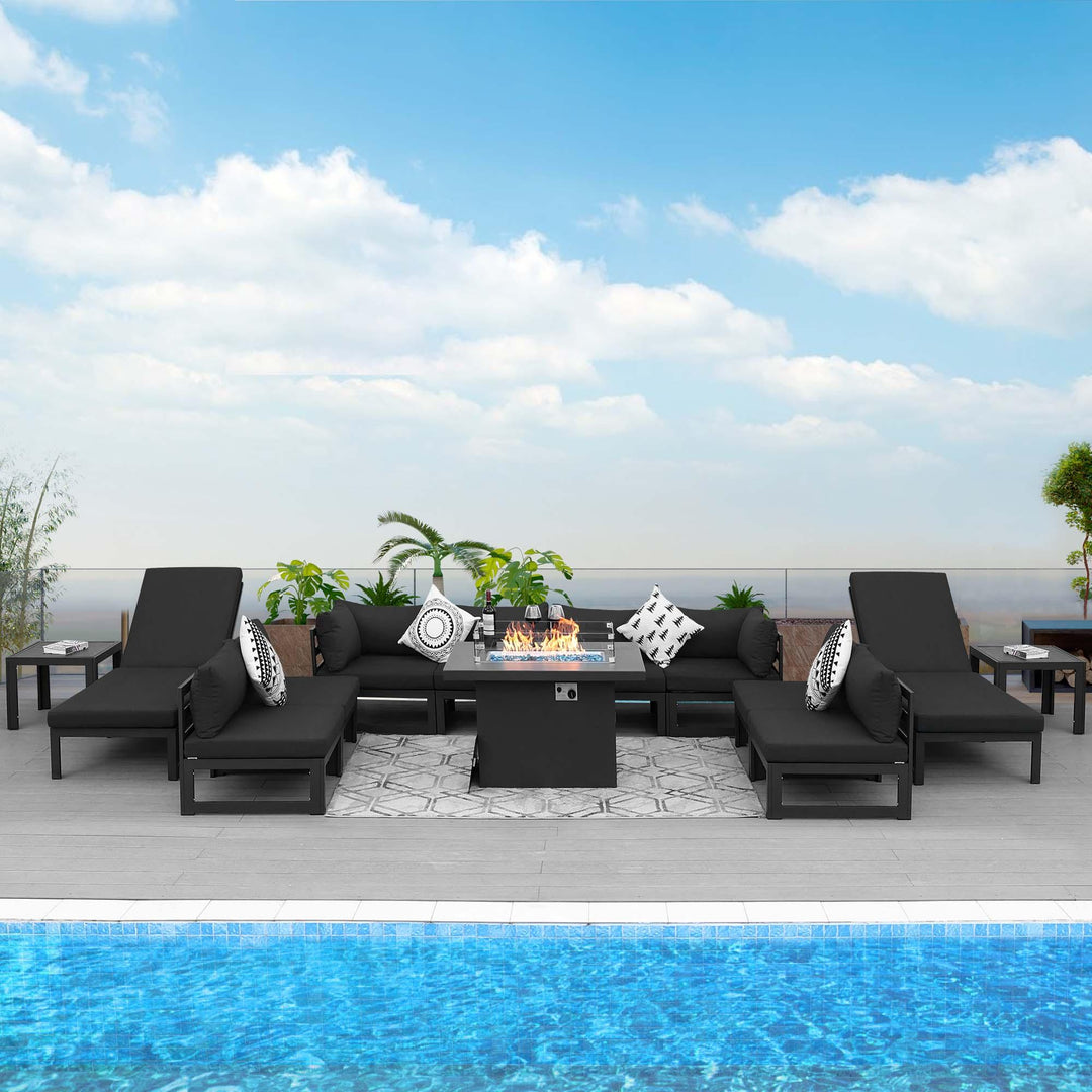 Patio Aluminum Sofa Set With Firepit Table-11 Piece