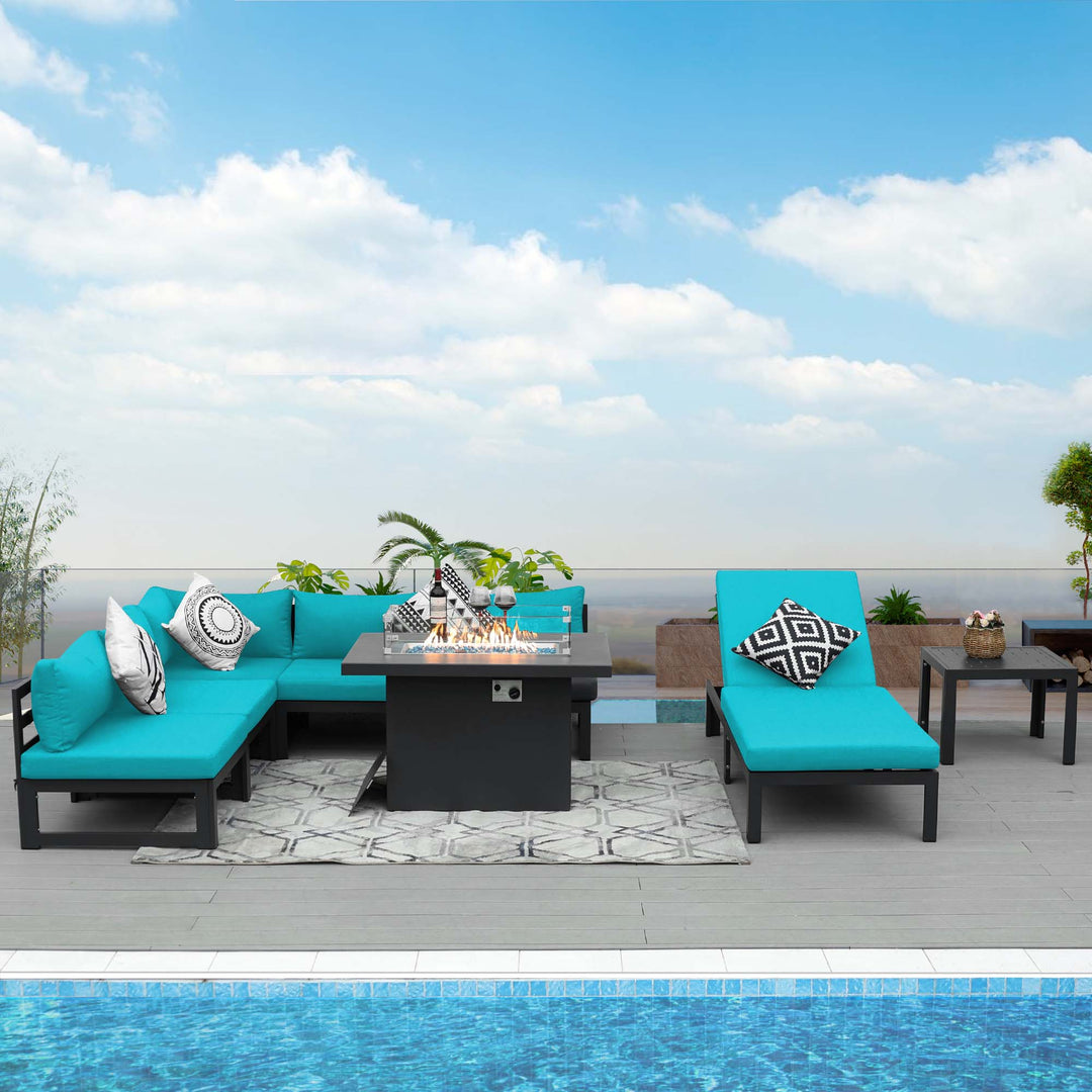 Patio Aluminum Sofa Set With Firepit-7 Piece