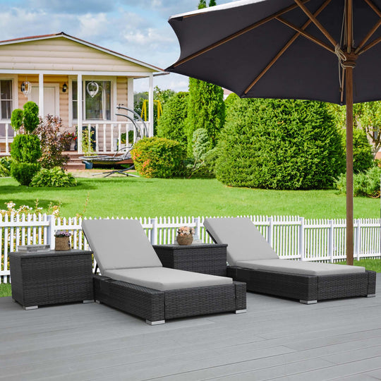 Nicesoul Furniture Outdoor Chaise Lounge Set with Table and Cushions 2 Seat