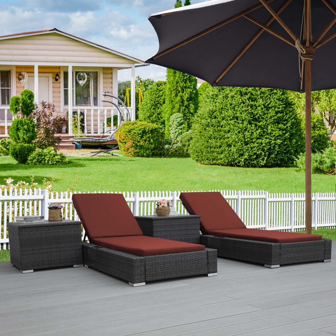 Nicesoul Furniture Outdoor Chaise Lounge Set with Table and Cushions 2 Seat