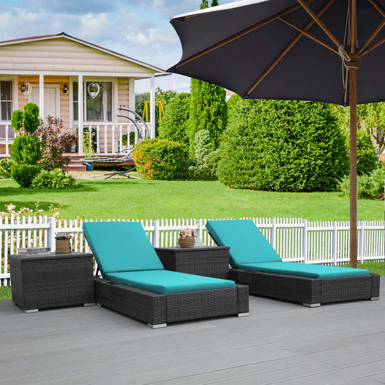 Nicesoul Furniture Outdoor Chaise Lounge Set with Table and Cushions 2 Seat