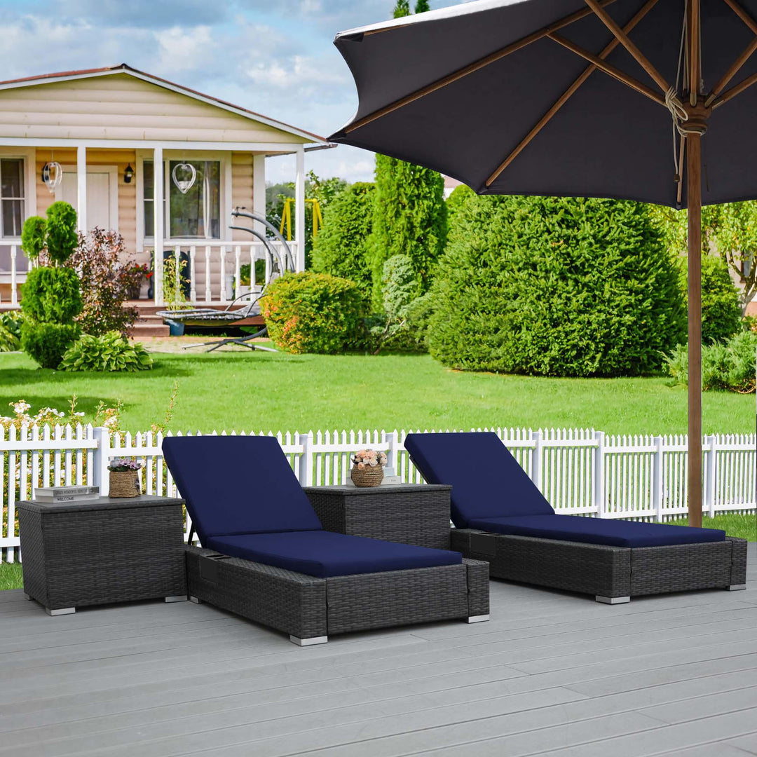 Nicesoul Furniture Outdoor Chaise Lounge Set with Table and Cushions 2 Seat