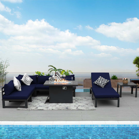 Patio Aluminum Sofa Set With Firepit-7 Piece